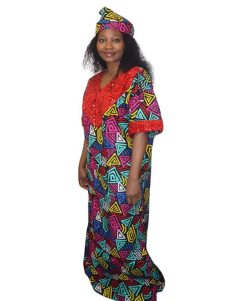 Multicolour Tribal Print Kaftan with Red Sequin Detail