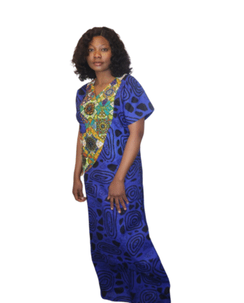 Royal Blue Kaftan with Multicolour Ankara Panel