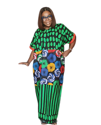 Multicolour Swirl & Stripe Kaftan with Green Oval Print