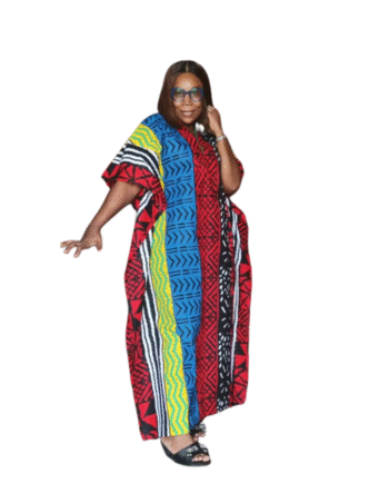 Bold Tribal Stripe Kaftan in Red, Blue & Yellow