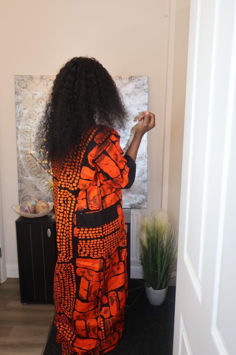 Bold Orange & Black African Kaftan with Matching Wrapper