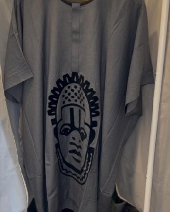 Men's African Royal Face Embroidered Kaftan – Grey